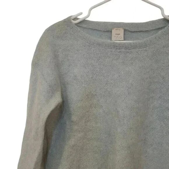 Pinko Tag Women's Blue Mohair/Alpaca/Poly Knit Cropped Crewneck Long Sleeve Swea - Picture 2 of 11